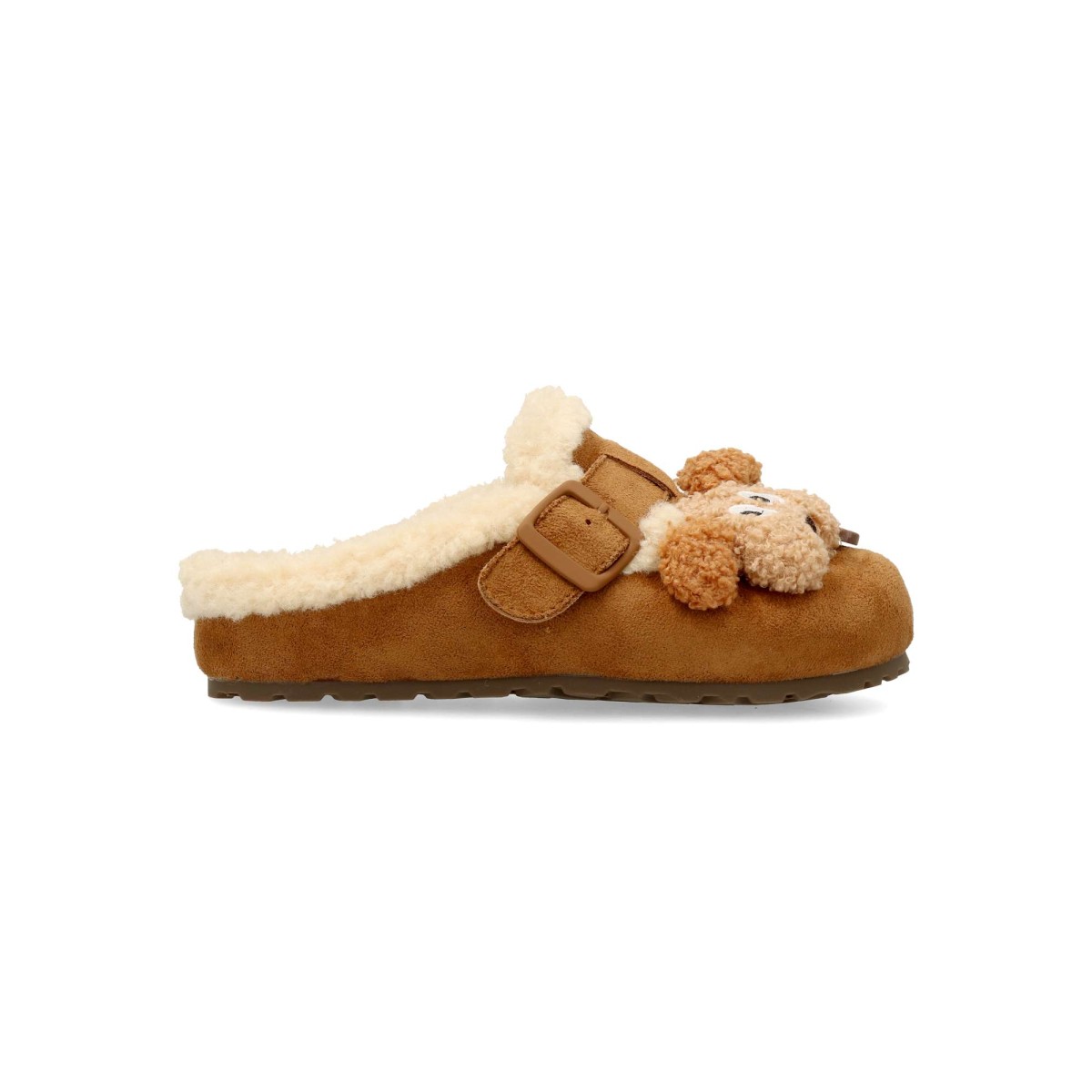 XTI - Zueco borreguillo para niña de antelina suave con forro cálido vegano color camel talla 38