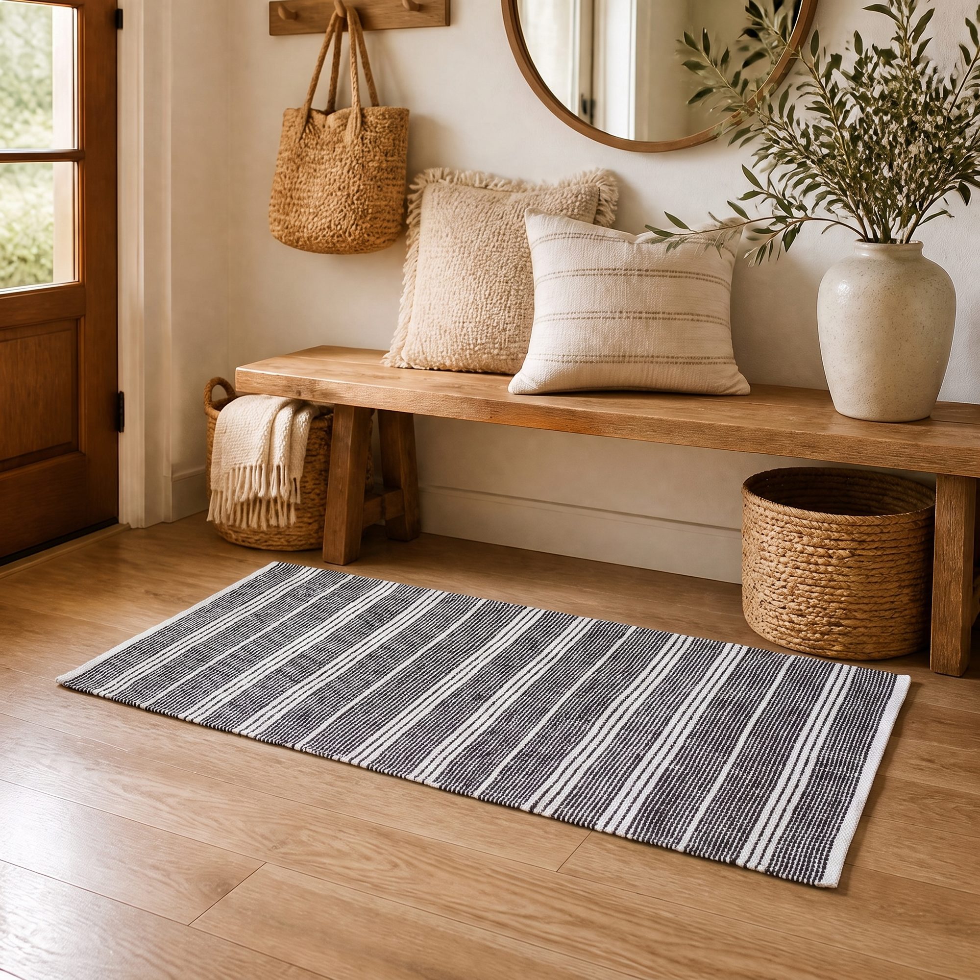 MOBLEKIT | Alfombra de Algodón para Salón y Dormitorio, Tejido Suave 100% Algodón, Diseño de Rayas y Geométrico, Certificación OEKO-TEX Standard 100, Estilo Nórdico, Medidas de 60x90 a 120x170 cm
