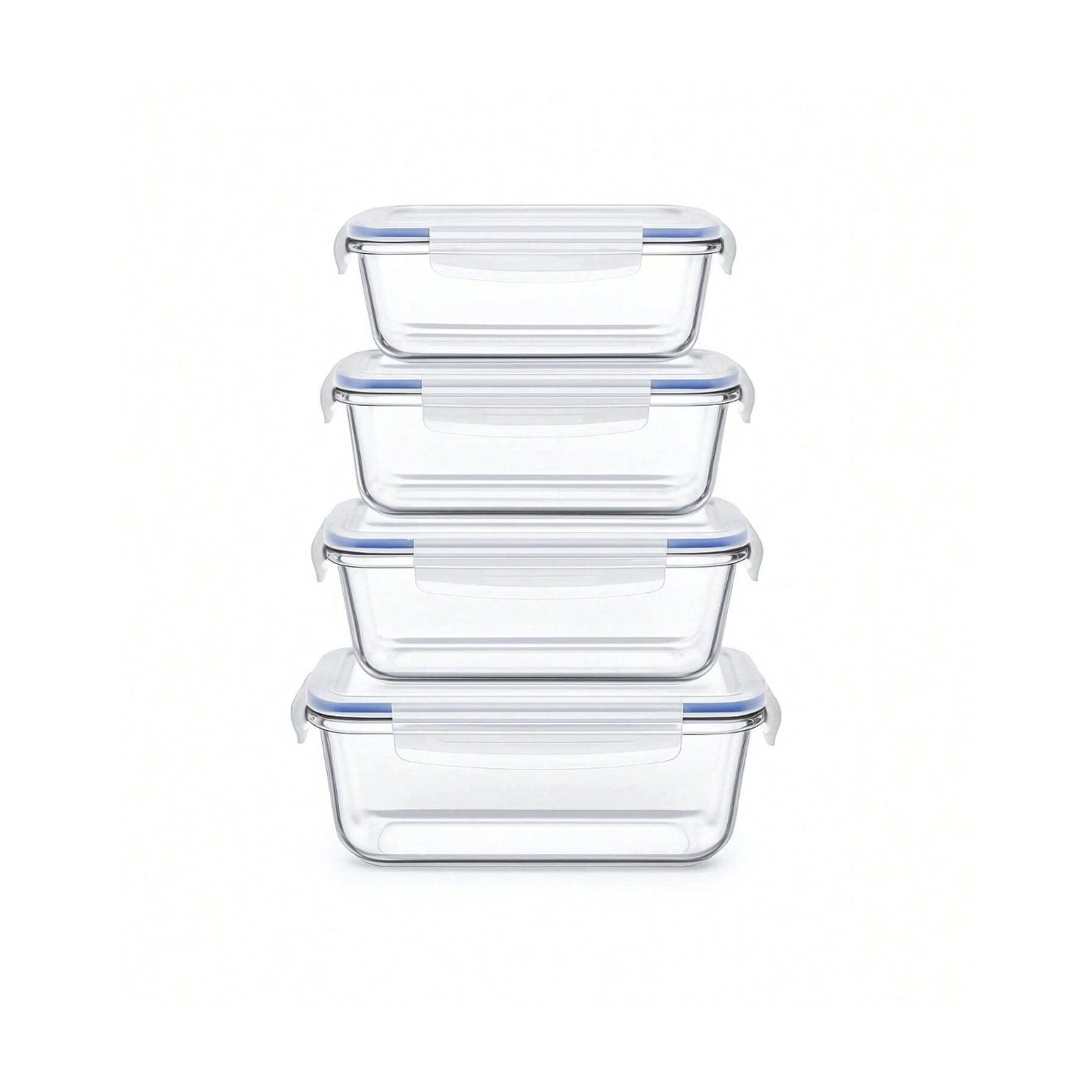 snowdvance Set de Recipientes de Vidrio con Tapas Herméticas - Contenedores de Alimentos Rectangulares Apilables - Apto para Microondas y Nevera