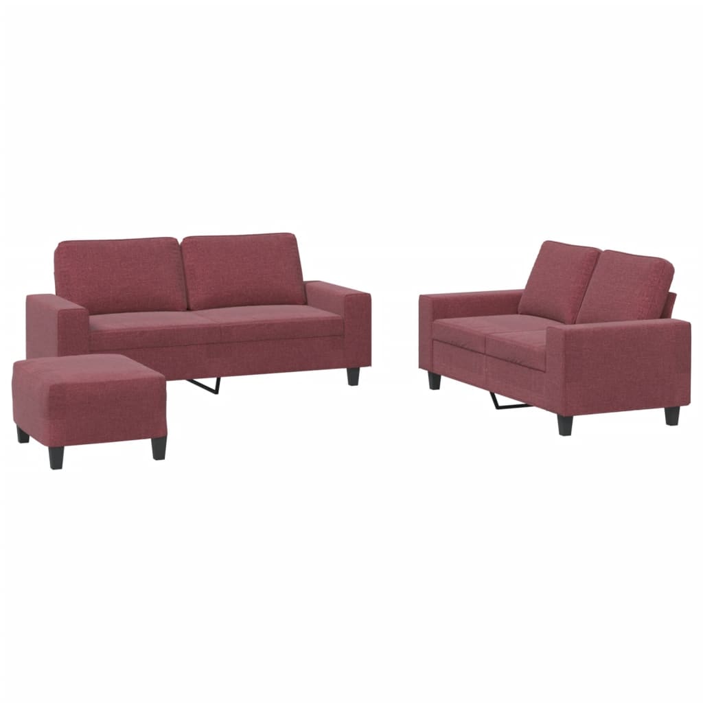 vidaXL Juego de sofás 3 piezas tela rojo tinto