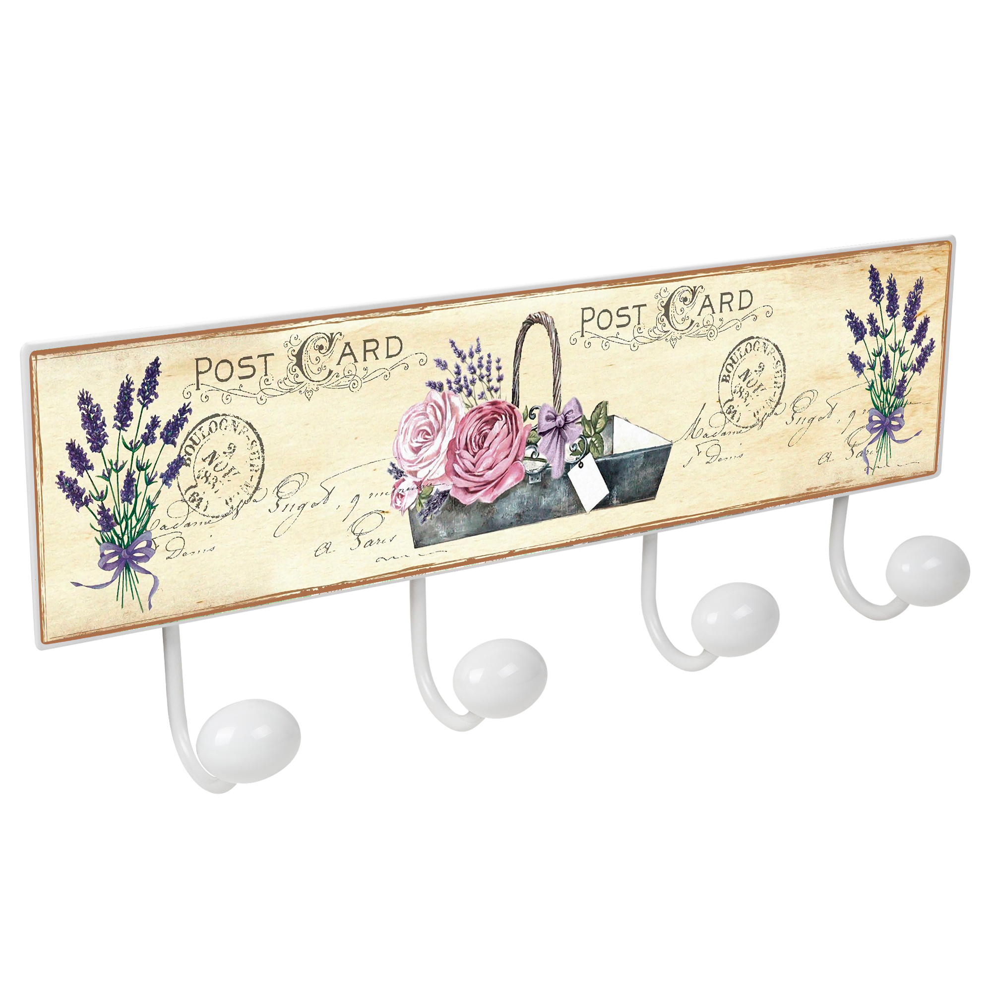 PERCHA pared metal diseño Retro Vintage decoración Jardín FLORES LAVANDA con 4 GANCHOS porcelana