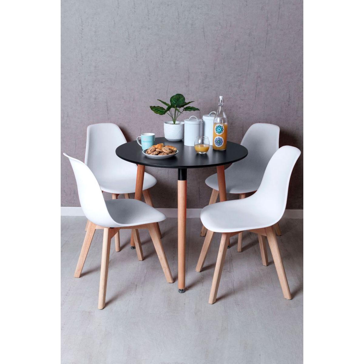 Regalos Miguel - Conjuntos de mesa y sillas - Conjunto Mesa Tower Redonda 80 cm Negra y Pack 4 Sillas Kelen - Blanco