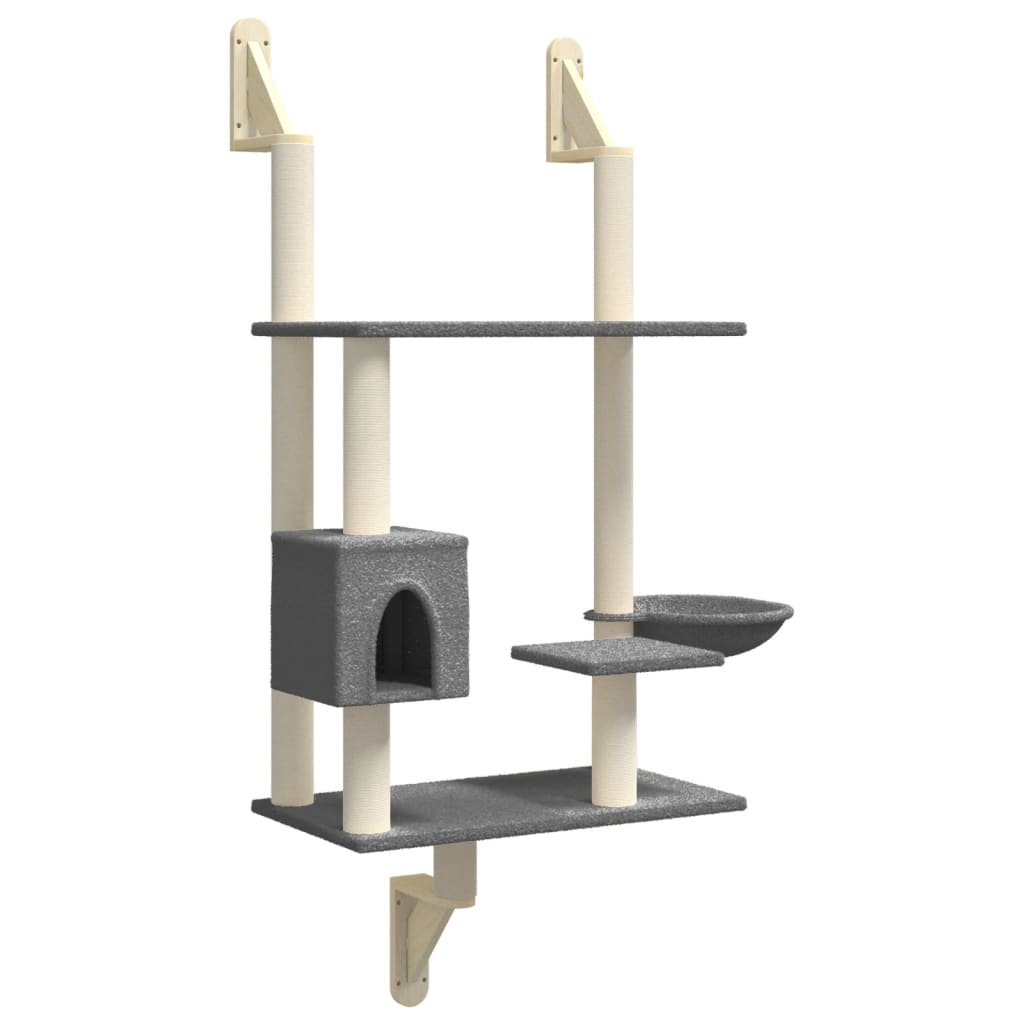 vidaXL Árbol rascador para gatos de pared 153 cm Color Crema, Gris claro, Gris oscuro y mas