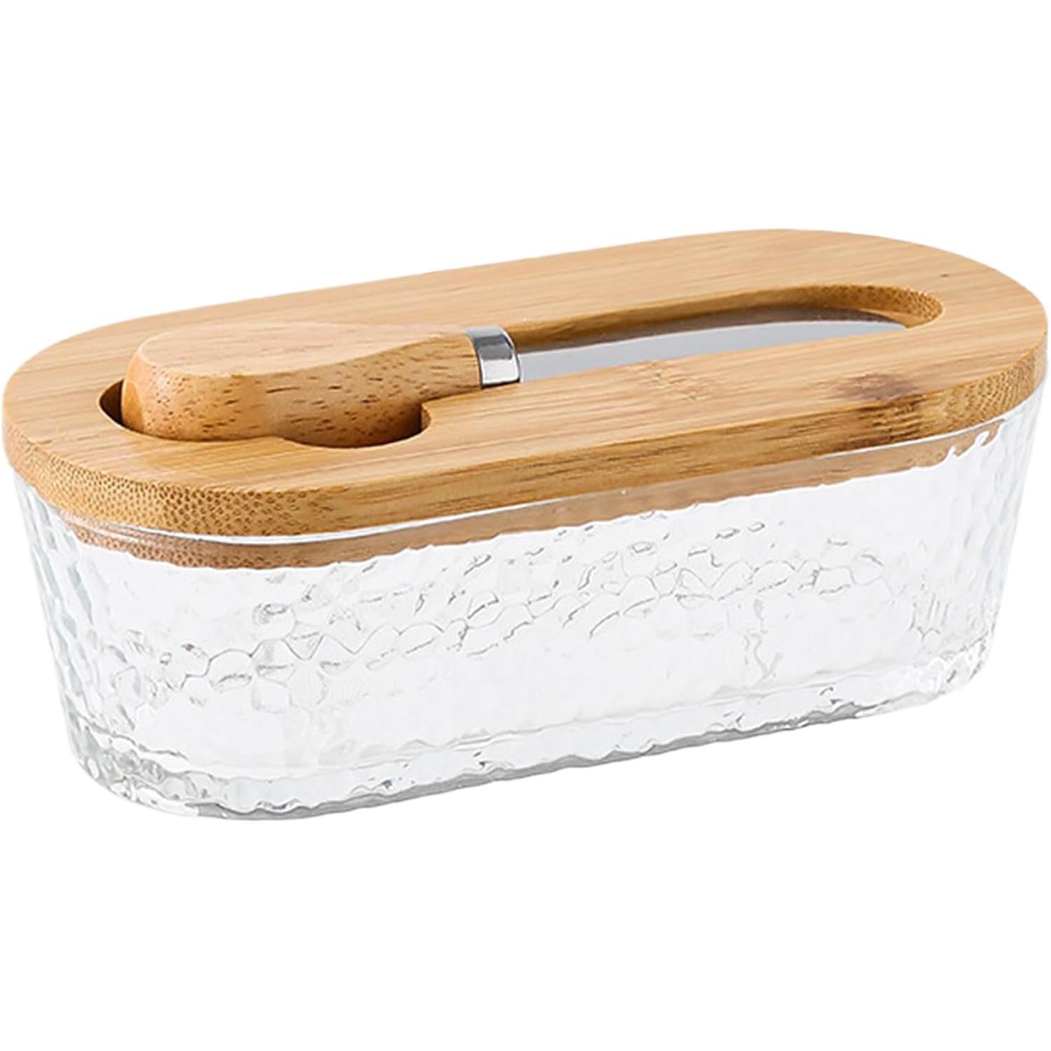 Bandeja de mantequilla – Contenedor de queso de vidrio hermético cuadrado vintage de 10.1 fl oz | Plato de almacenamiento de alimentos para el hogar, cocina, oficina, dormitorio, picnic, viaje
