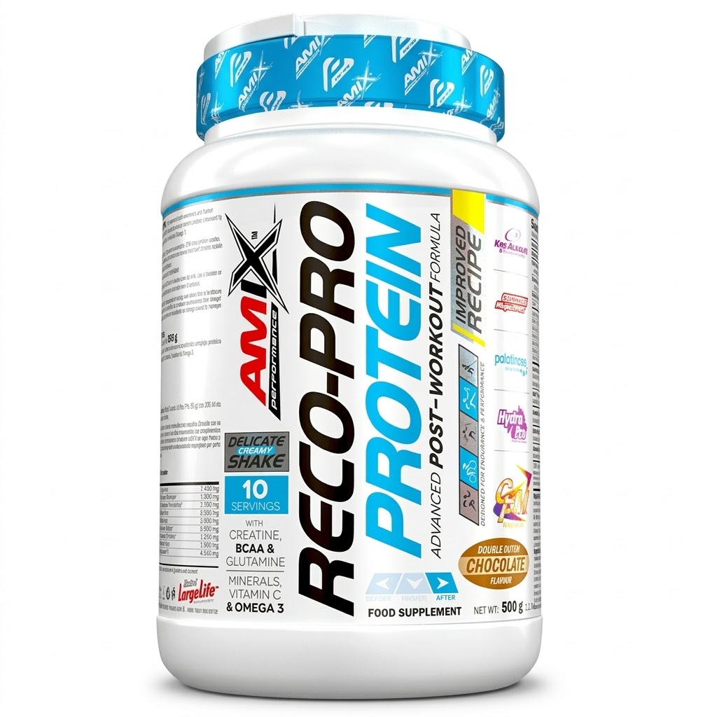 Amix Reco-Pro 500 gramos - Matriz de Recuperación Integral Post-Esfuerzo - Relación Óptima Carbohidrato/Proteína - Enriquecido con BCAAs, Creatina y Electrolitos - Sistema de Reparación Tisular