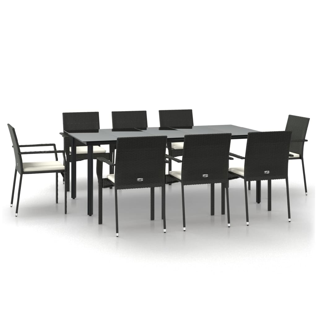 vidaXL Set de comedor de jardín 9 pzas y cojines ratán sintético negro