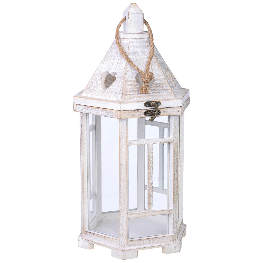 Farol de madera blanco Medidas: 22x22x51cm
