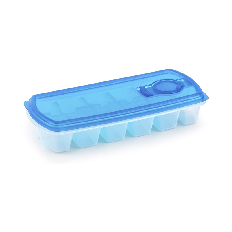 TK Cubitera de plástico 26,3x11,3 cm, Moldes para 12 Cubitos de Hielo, bandeja para hacer hielo, cóceles, refrescos, multicolor, Con Tapa