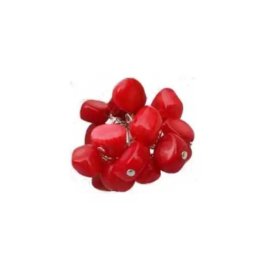 Anillo Artesanal de Cuarzo Rojo Natural con Diseño de Cascada Horizontal, Talla Ajustable
