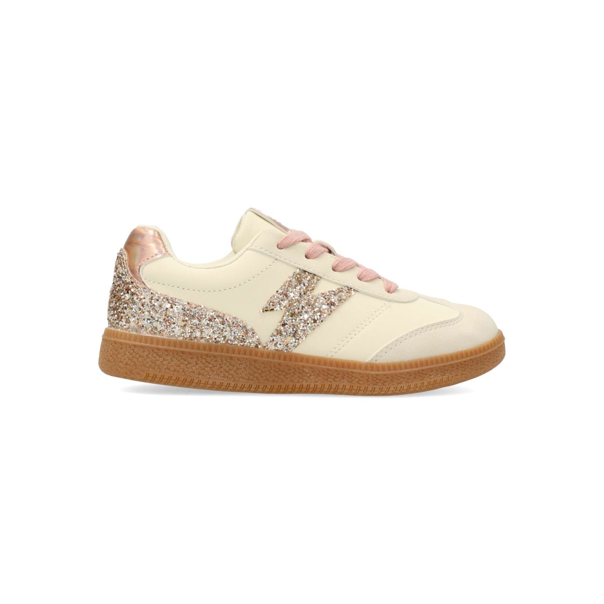 XTI - Zapatillas deportivas glitter para niña con suela antideslizante de 3 cm ligeras resistentes y certificadas veganas color beige