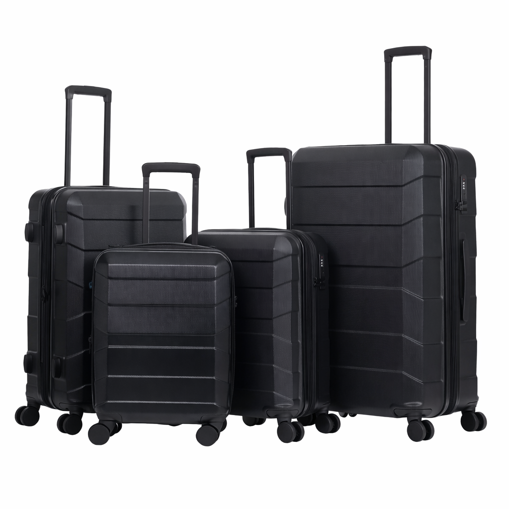 Maletas de Viaje Rígidas Juego de 4 – 35×20×50 cm, 39,5×23×56 cm, 44×26×66,5 cm y 49,5×29×76,5 cm – 4 Ruedas Giratorias, ABS Ligero, Equipaje de Mano y Grande.