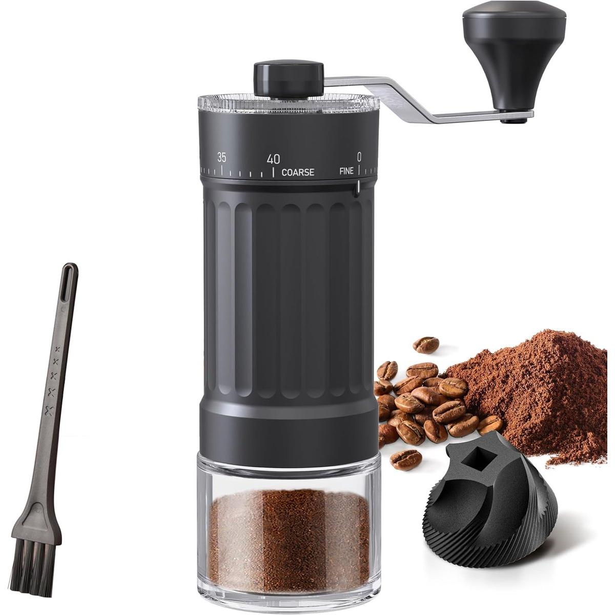 Un molinillo de café manual externo y ajustable con una muela cónica de cerámica moderna y de alta precisión y 40 niveles de molienda, apto para AeroPress, cafetera de goteo y cafetera moka.