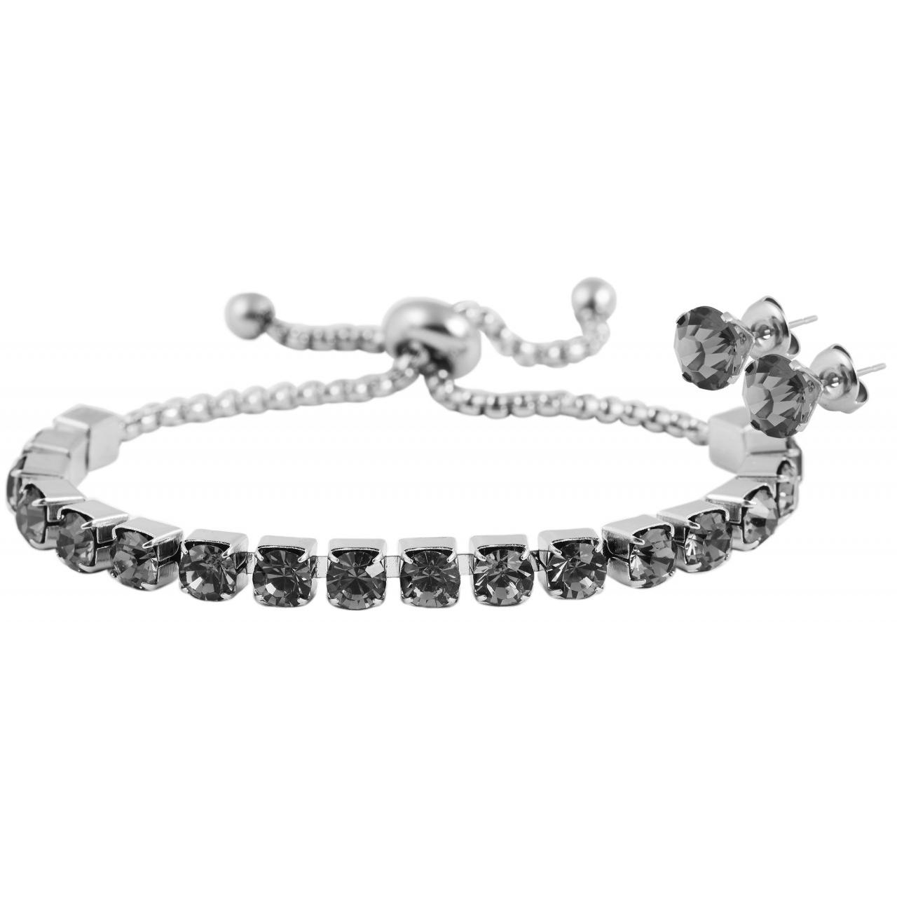Akzent® Conjunto Pulsera e Pendientes em Aço Inoxidável com Zircônias