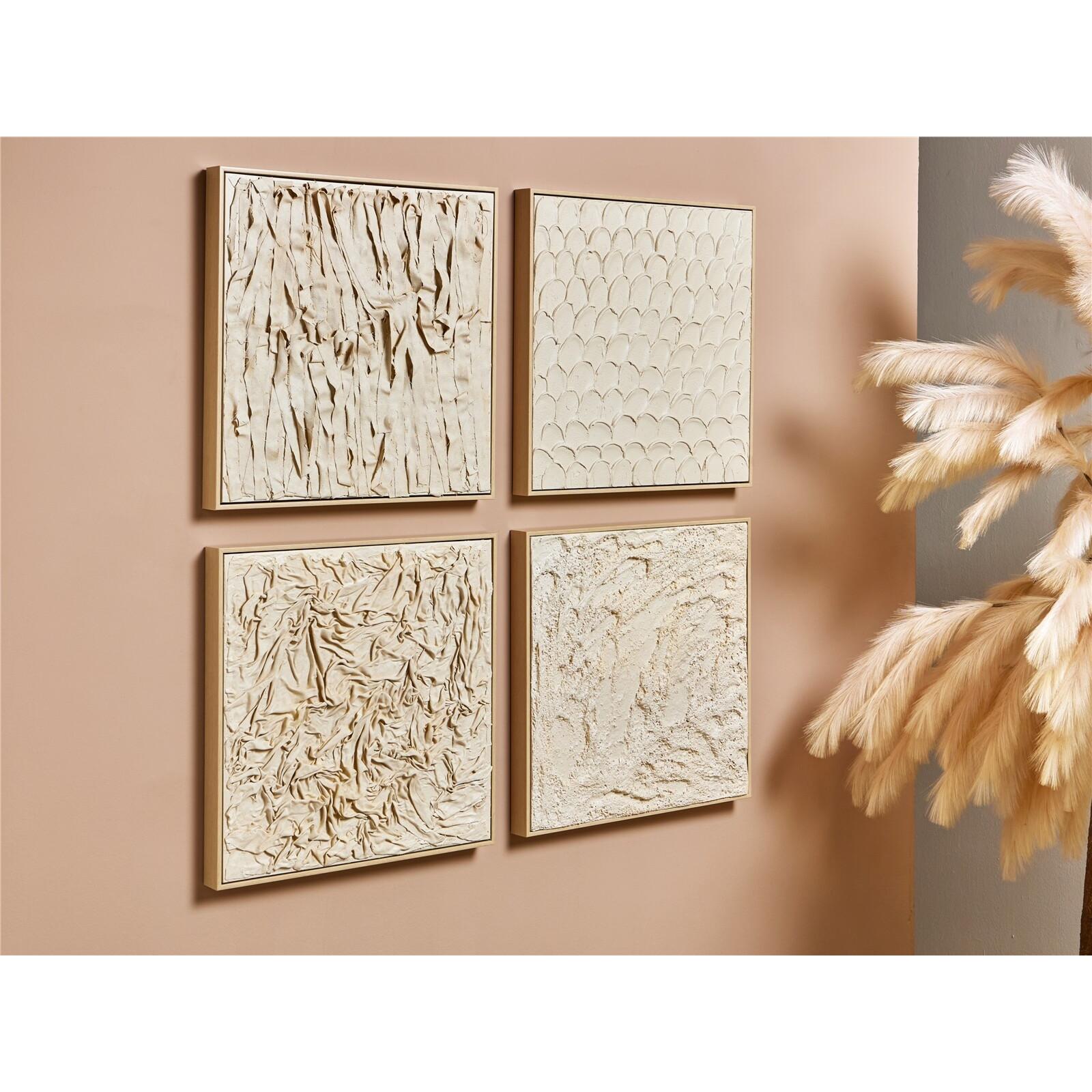 Cuadro abstracto diferentes texturas con marco 52x52 cm set de 4 52x4x52 cm, color beige, arena Fijalo