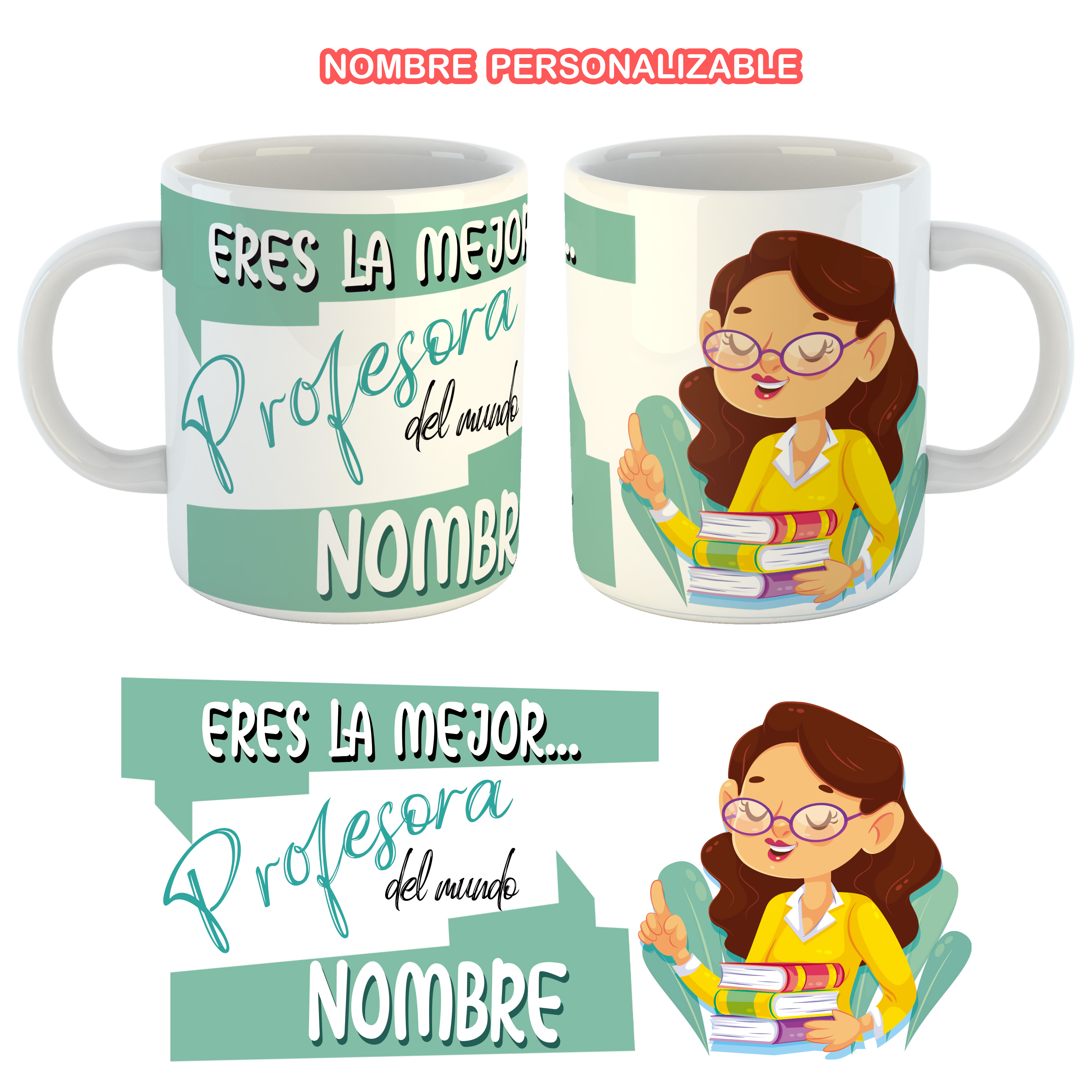Taza Personalizada Mejor Profesora pon tu nombre en ella ideal para regalo Orca