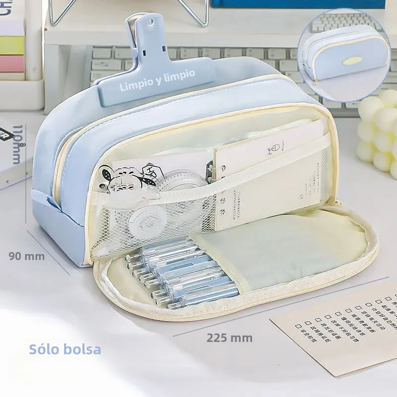 Bolsa de lápices elegante y práctica con gran capacidad y múltiples secciones para almacenamiento de papelería, estuche para lápices, regreso a la escuela