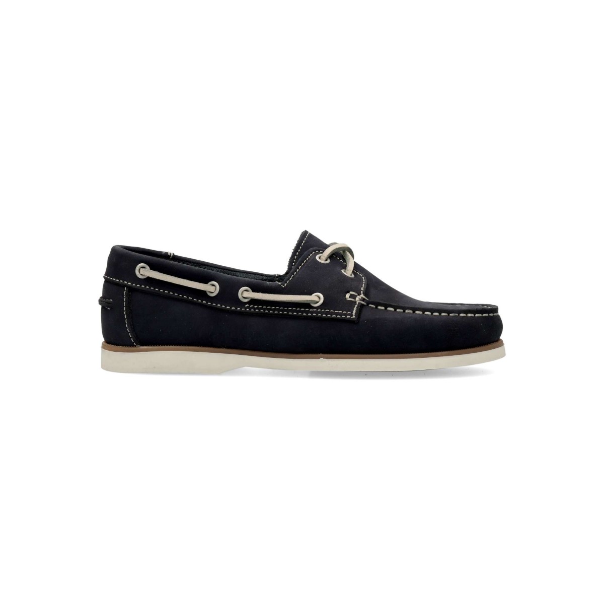 MAC - Mocasines náuticos de piel nobuck con suela ligera y flexible, plantilla acolchada de piel, detalle de costura vista color marino para mujer
