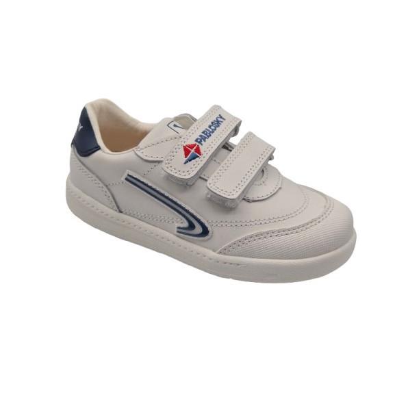 Zapatillas Deportivas Con Velcro Para Niños, Marca Pablosky, En Color Blanco Con Azul. Pablosky