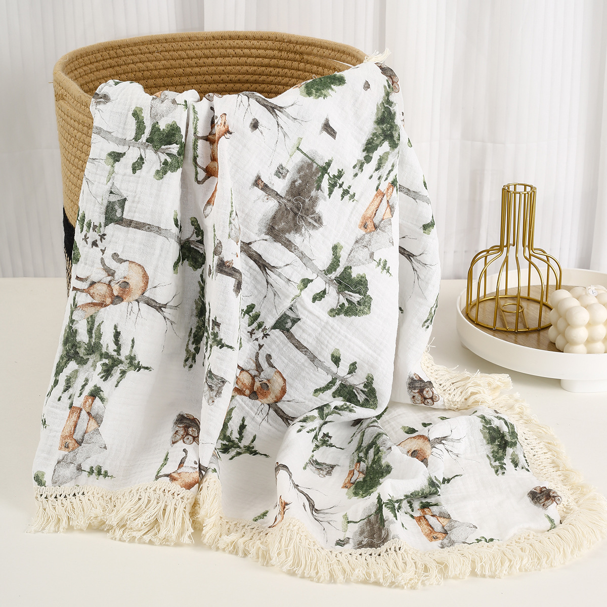CA Manta De Algodón Muselina Para Bebé Con Borlas Swaddle Recibimiento Para Recién Nacidos Funda De Cuna Y Silla De Coche