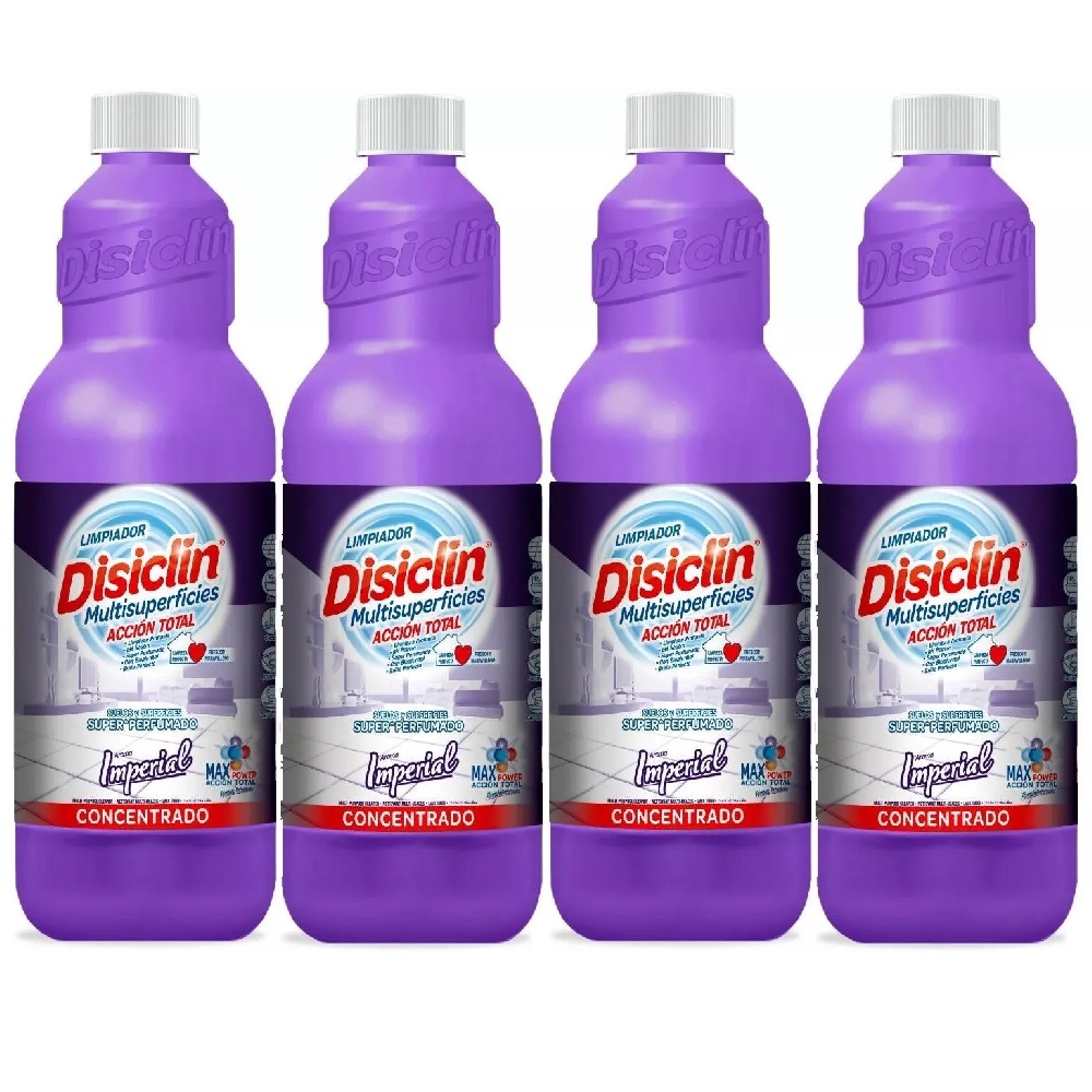 Disiclín Imperial Limpiador Multisuperficies Concentrado 1000ml (Pack 4x1L) - Disiclin Para una Higiene Total, Super Perfumado, pH Neutro, Con Bioalcohol, Sin Lejía, Aroma Duradero