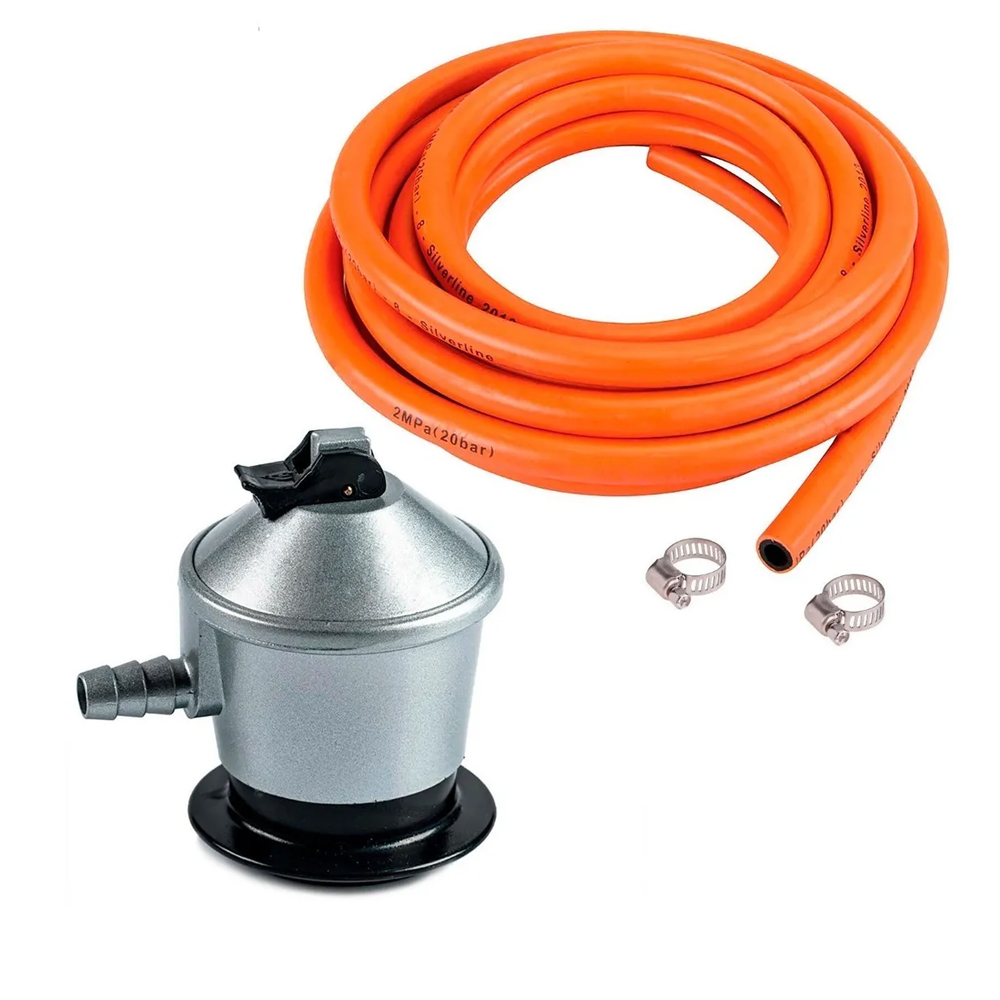 【SUELTO O KIT】Manguera de Butano de 1.5m con 2 abrazaderas, Cabezal para Butano 50 mbar,  Kit Regulador Gas Butano con Valvula de Seguridad de 29 mbar, Juegos Completos o Piezas Sueltas, Universal  (SELECCIONA LAS OPCIONES)