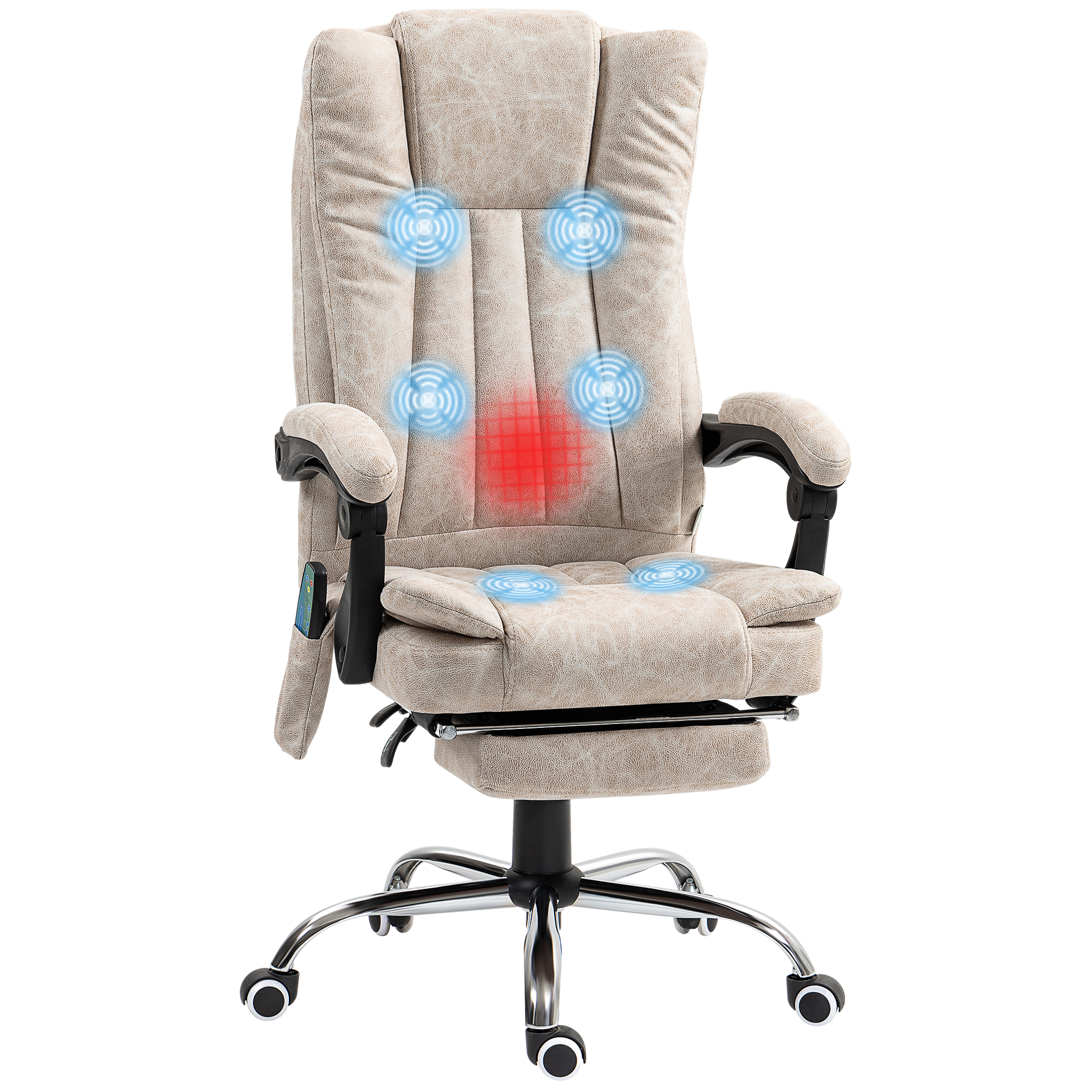 Vinsetto Silla de Oficina con 6 Puntos de Masaje Vibratorio, Silla de Escritorio Giratoria, Respaldo Reclinable 135º, Función Calefacción, Reposapiés Retráctil, Altura Ajustable, Control Remoto Marrón