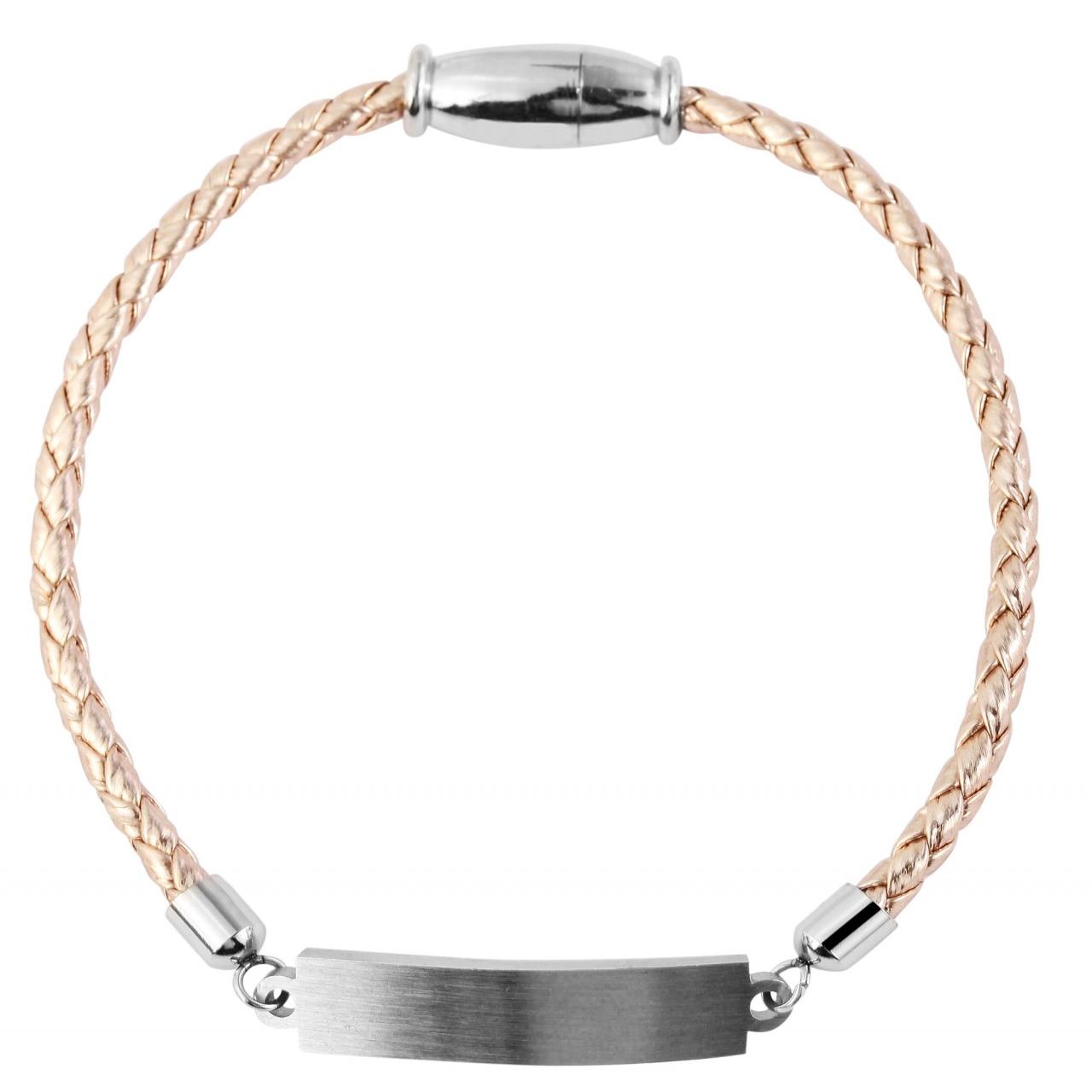 Akzent® Pulsera com Placa Gravação em Pele Sintética