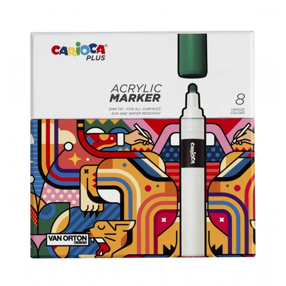 Carioca Plus Pack de 8 Marcadores Acrilicos - Punta 2mm - Colores Surtidos