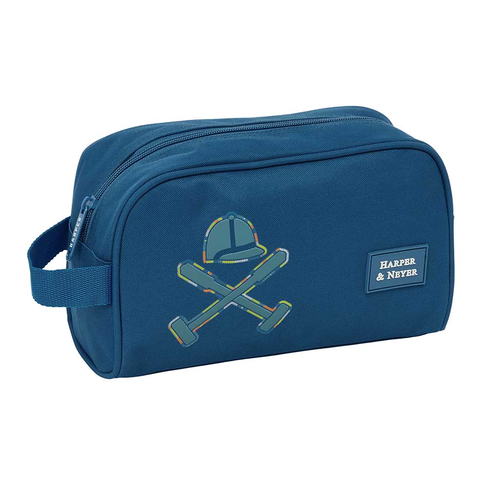 SAFTA | Neceser Harper & Neyer Organizador Escolar con Interior Forrado y Organizadores Interiores 24 x 15 x 10 Cm (3,6 Litros), Estuche Escolar Organizador para Aseo y Accesorios, Cremallera Resistente, Color Azul Marino