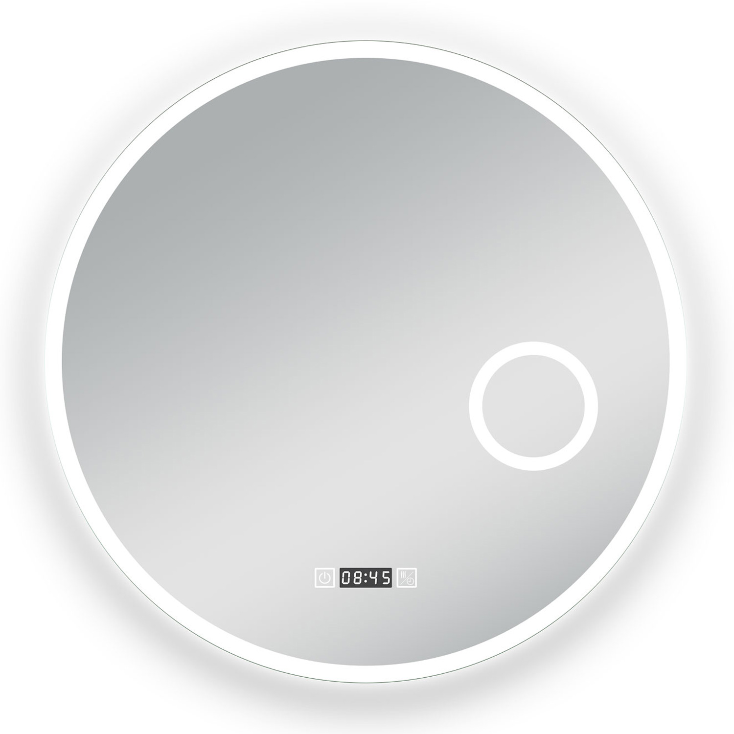 Aica Espejo circular de baño LED 80 x 80cm, reloj, lupa, color y brillo ajustables
