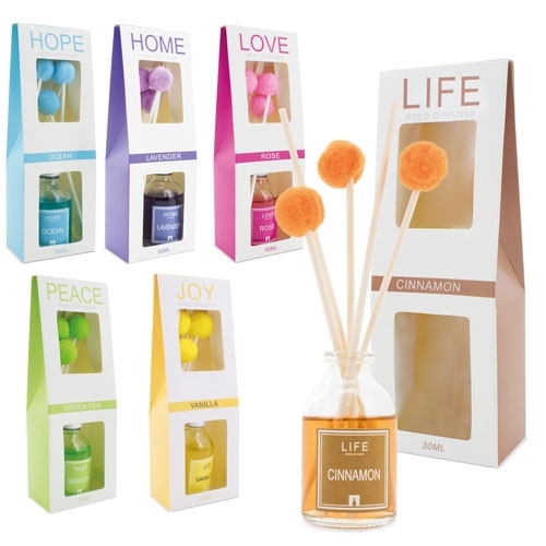 Lote de 24 Ambientador Mikado Pom Pom" 30 ml presentado en Caja de Cartón - Ambientadores para detalles de bodas, regalos, recuerdos