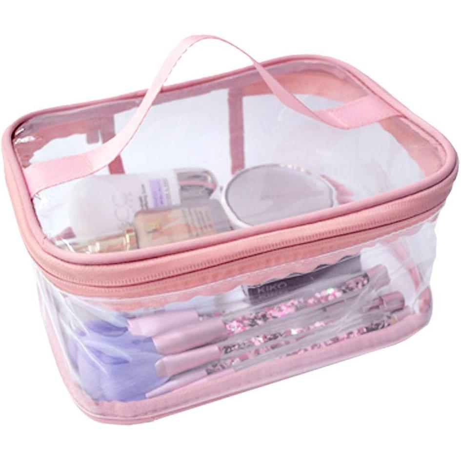Neceser de maquillaje transparente, portáthil, impermeable, transparente, para viaje, Gran almacenamiento