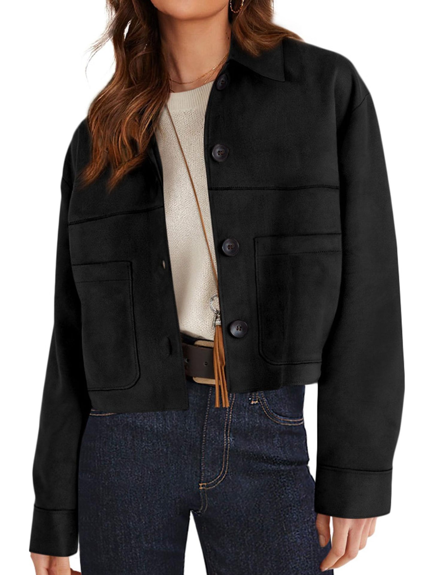 Chaqueta corta de gamuza sintética para mujer, casual, ligera, a la moda de otoño 2026, abrigos de invierno, ropa de moda