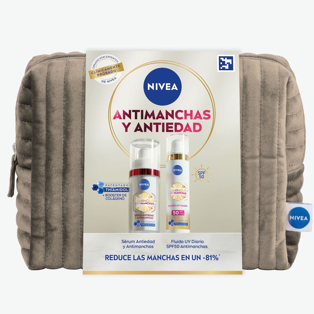 NIVEA Pack Rutina Luminous Antimanchas – Neceser regalo con Sérum Facial y Fluido FP50 - Tratamiento Avanzado Antimanchas