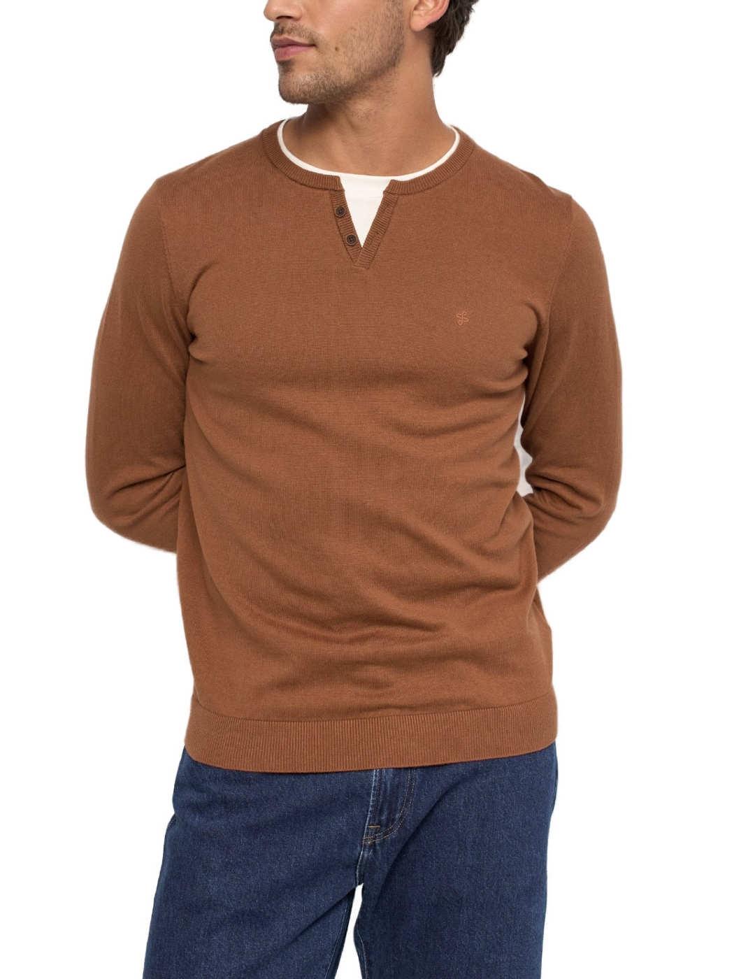 Jersey Salsa camel punto fino botones para hombre