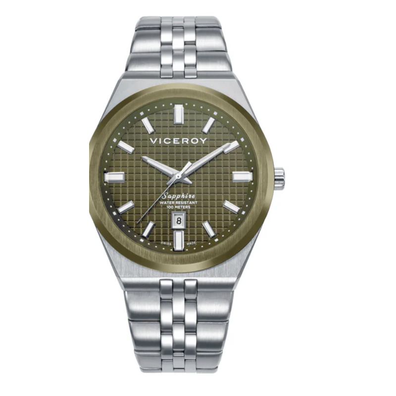 Viceroy Reloj caja bitono de acero e Ip verde 10 Atm, brazalete de acero, movimiento cuarzo Suizo, Swiss made