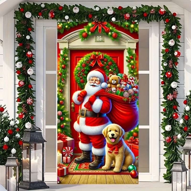 Decoración colgante para puerta, banderín navideño para recibidor y tela decorativa de poliéster para exterior--90X180CM