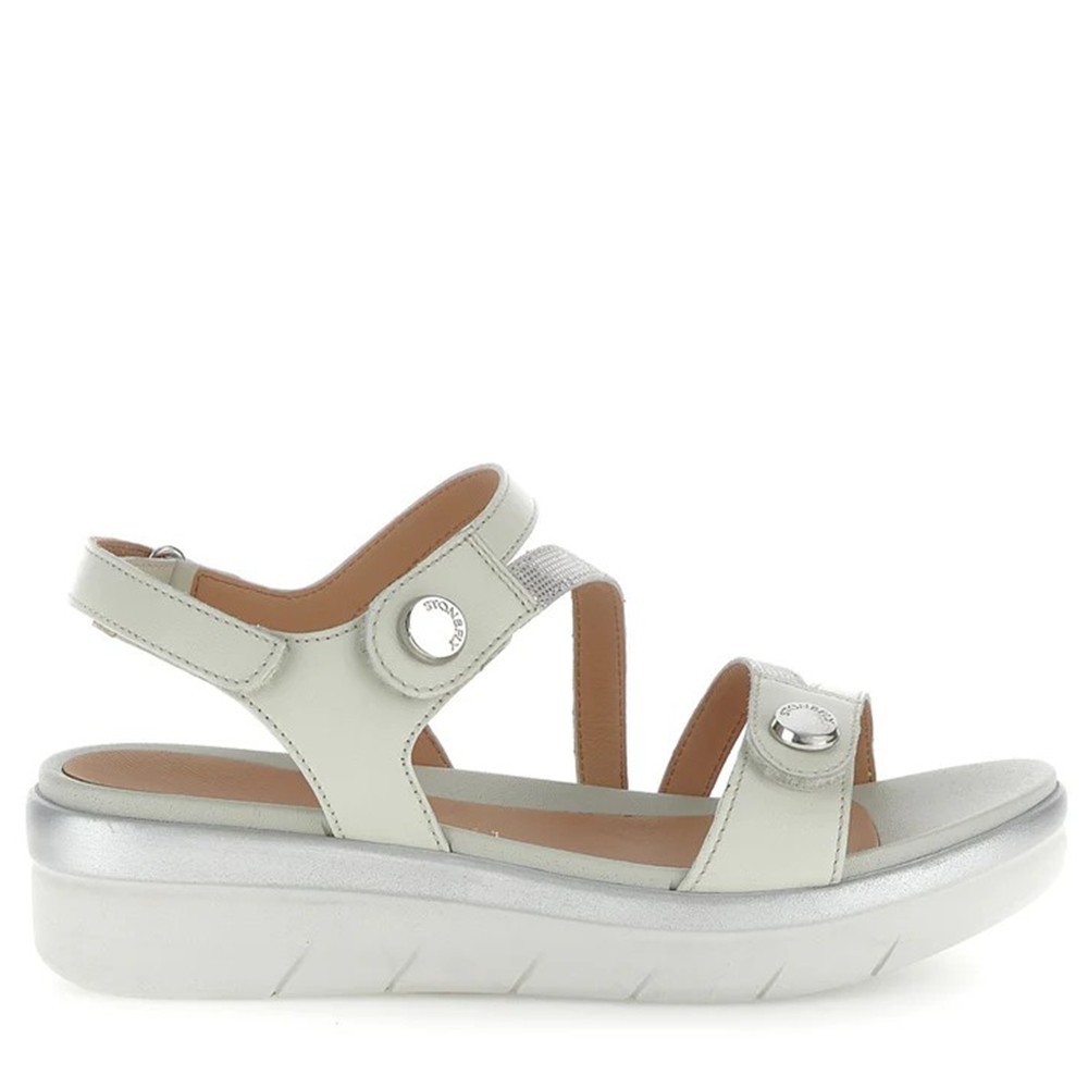 Stonefly - Sandalias cuña AQUA III-27 PIEL BLANCA con tecnología BLUSOFT, suela de goma flexible y cierre velcro para mujer, ideal para uso diario