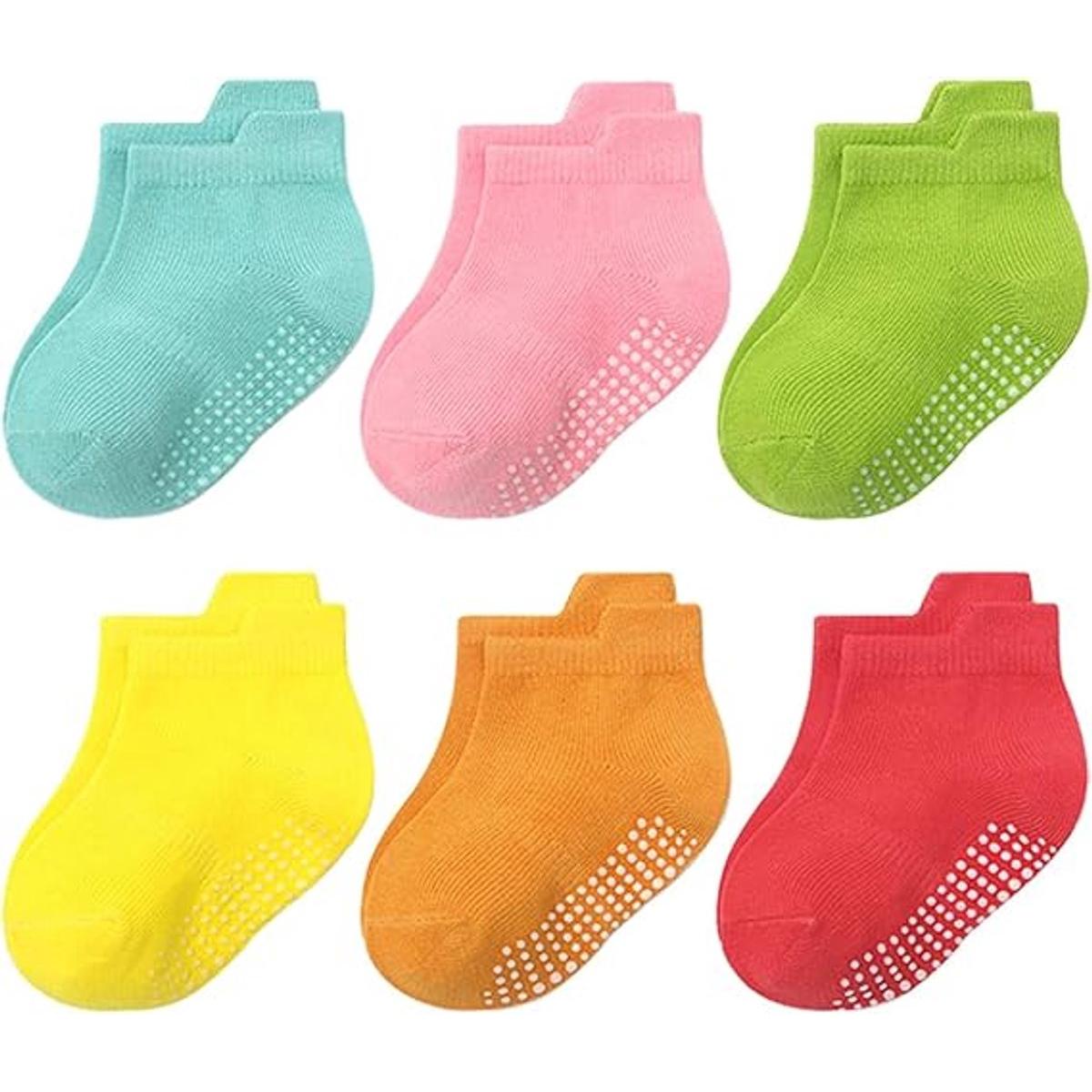 6 pares de calcetines para bebé (0-1 año) - Calcetines para recién nacidos - Calcetines antideslizantes - Calcetines elásticos hasta el tobillo - para bebés y niños pequeños - Calcetines antideslizantes para niñas - Calcetines deportivos - Suaves y transp