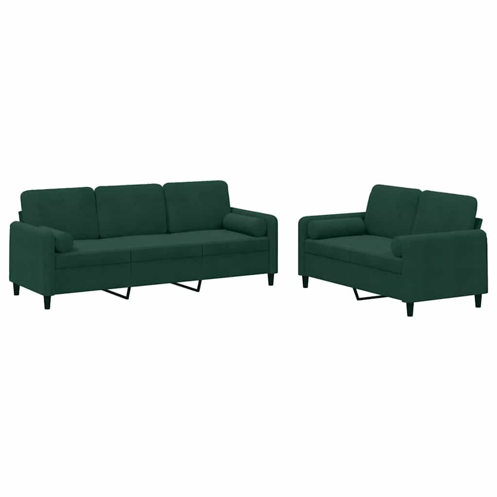 vidaXL Juego de sofás con cojines 2 piezas terciopelo verde oscuro