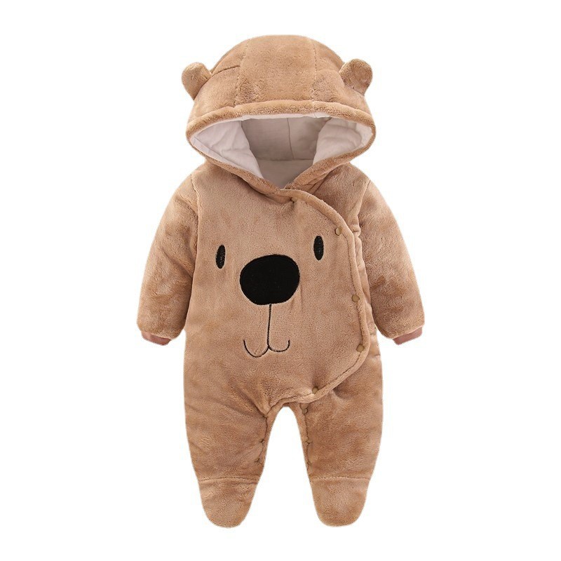 Monos con capucha para niños y niñas, diseño con botones a presión, estilo abrigo de invierno, monos con estampados lindos
