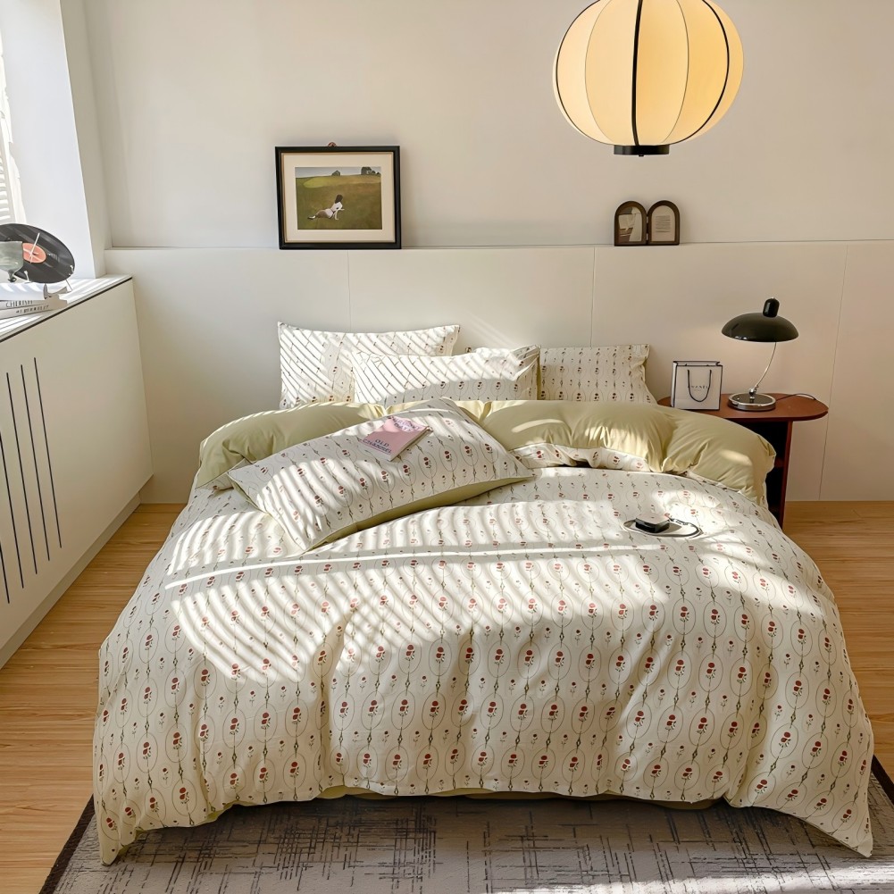 Juego de Funda Nórdica 4 Piezas-Ropa de Cama Algodón Lavado con Jacquard Elegante-Tacto Extra Suave, Varios Tamaño Disponible