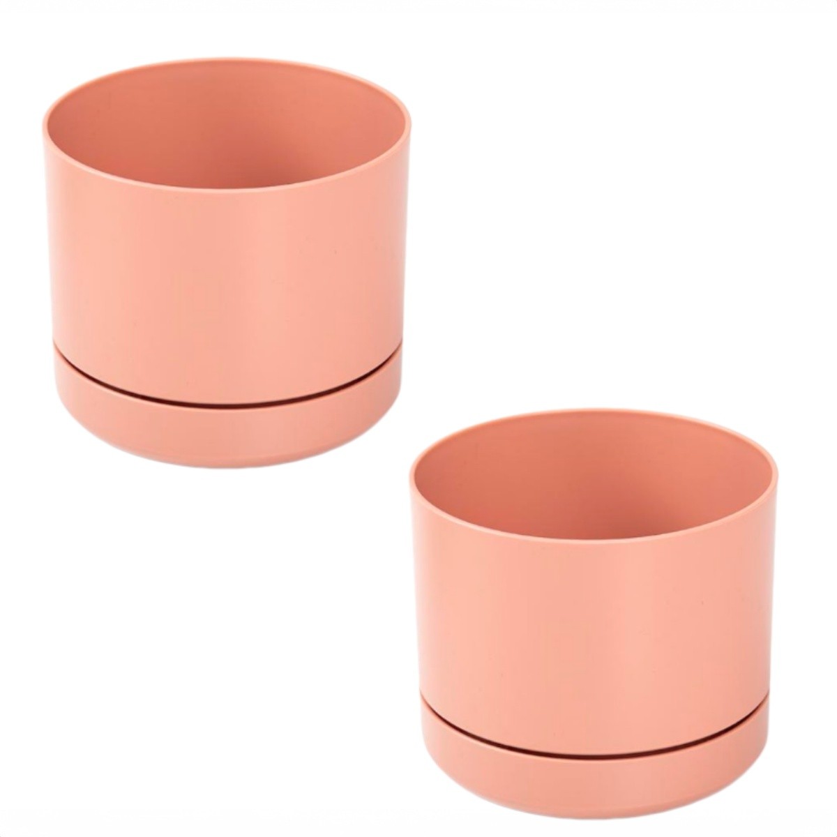 Zylx shopping - Pack 2 Macetas con Plato Integrado, Tiestos Plásticos Redondos para Plantas y Flores, Diseño Moderno Minimalista, 3 Colores y 5 Tamaños Disponibles