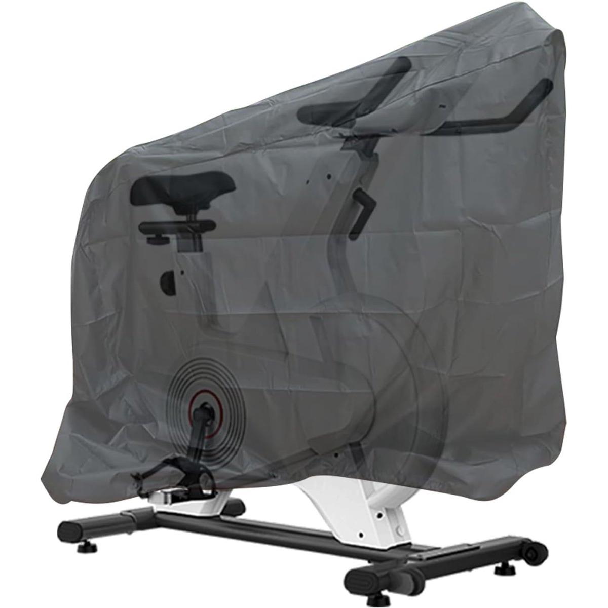 Funda para bicicleta estática - Funda protectora para uso interior y exterior - Funda impermeable, resistente al sol y al polvo para fitness al aire libre - Resistente al polvo y al viento - Funda protectora ajustable - 1 pieza - Negra