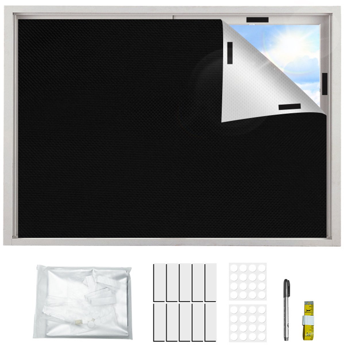 Cortina opaca - 145 x 300 cm - Láminas para ventanas - Tejido que bloquea el calor y la luz - Tejido opaco autoadhesivo - Tela opaca - Lámina opaca para ventanas - Recortable - Ideal para dormitorios, habitaciones infantiles, lofts, viajes y caravanas - N