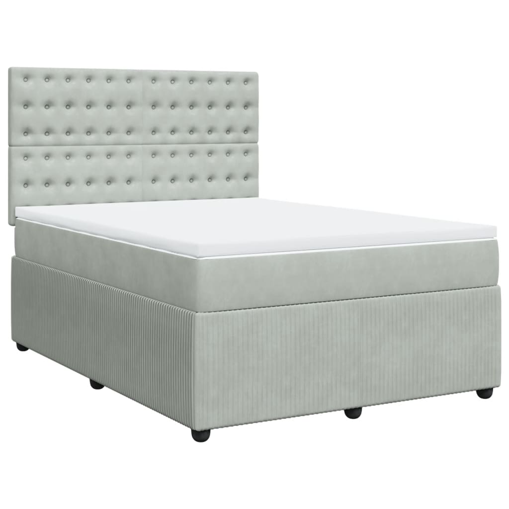 vidaXL Cama box spring con colchón terciopelo gris claro 160x200 cm