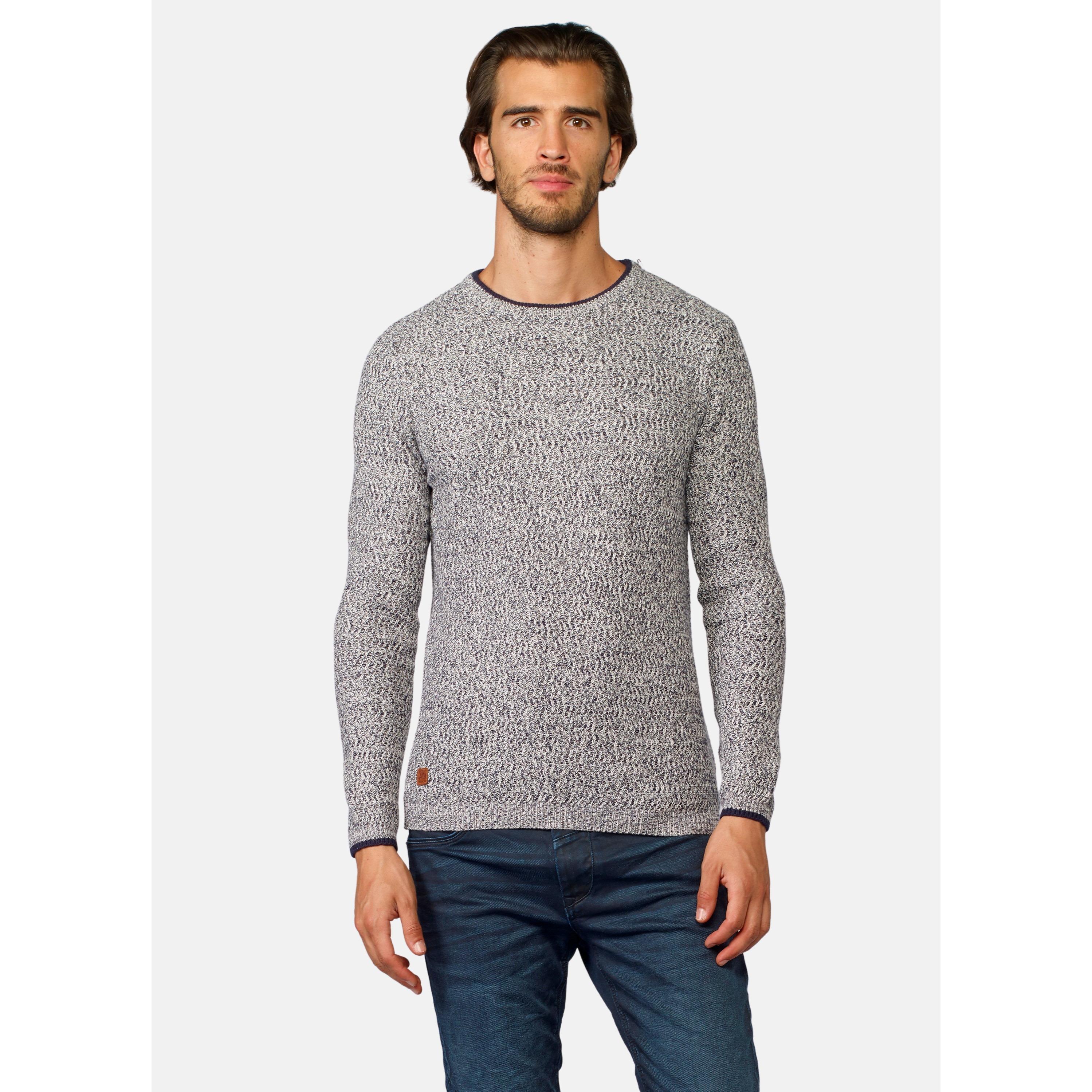 Koroshi - Jersey cuello redondo de punto jaspeado 100% algodón para hombre, versátil en entretiempo e invierno, estilo casual o smart casual