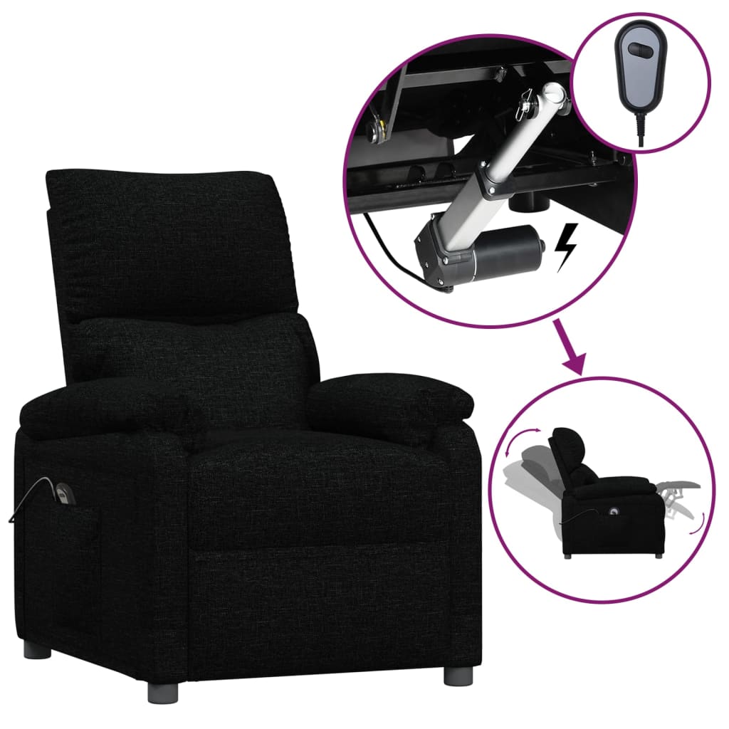 vidaXL Sillón reclinable eléctrico de tela negro