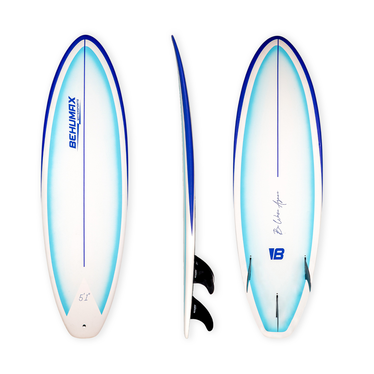 BEHUMAX - Tabla de Surf Shortboard Azure 5'1" de resina epoxi y EPS con cola Squash para olas pequeñas