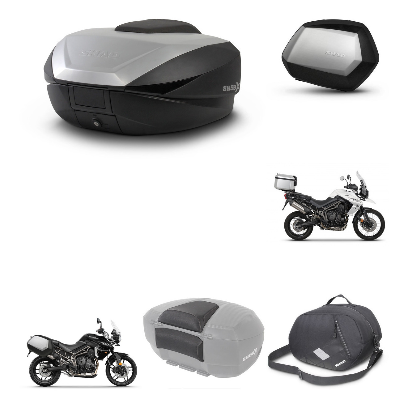 Maletas Laterales + Baul Trasero + Herraje Montaje + Accesorios + Herraje 3P Sh59x Alu Sc Sh35 Premium KIT-261735